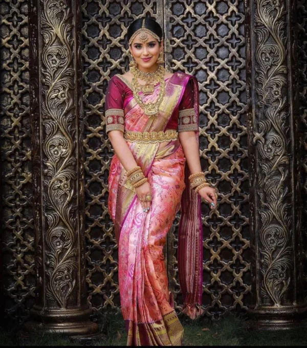 Pink Banarasi Silk Saree with Nemesis Blouse Piece